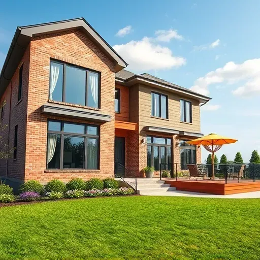 Completed residential project in Pine Hill NJ featuring modern design, natural brick, wood accents, and lush landscaping.