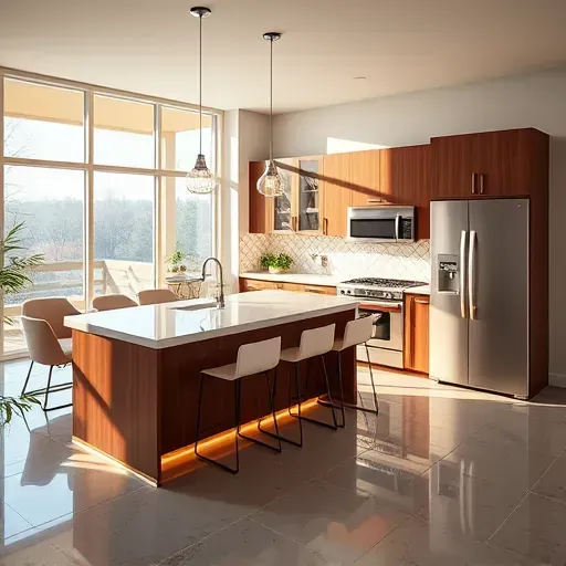 Freshly remodeled kitchen in Blackwood NJ with modern cabinetry, quartz island, stainless steel appliances, and elegant lighting.