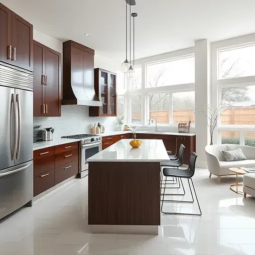 Recently remodeled kitchen in Blackwood, NJ with dark wood cabinetry, stainless steel appliances, and marble island.