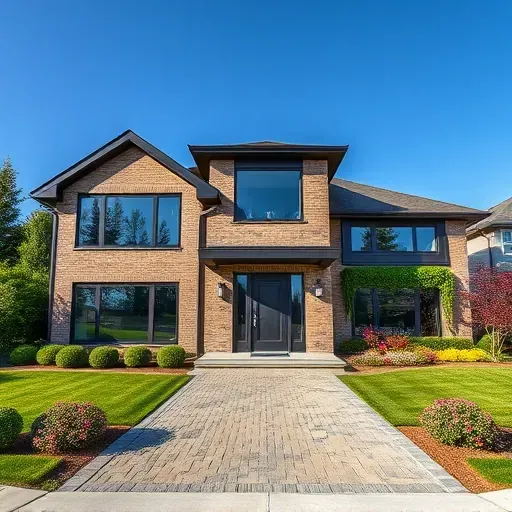 Modern family home in Maple Shade NJ with brick and wood siding, large windows, landscaped yard, and elegant entrance.