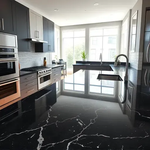 Recently installed dark granite kitchen countertop in Blackwood NJ with sleek, polished surface and subtle veining