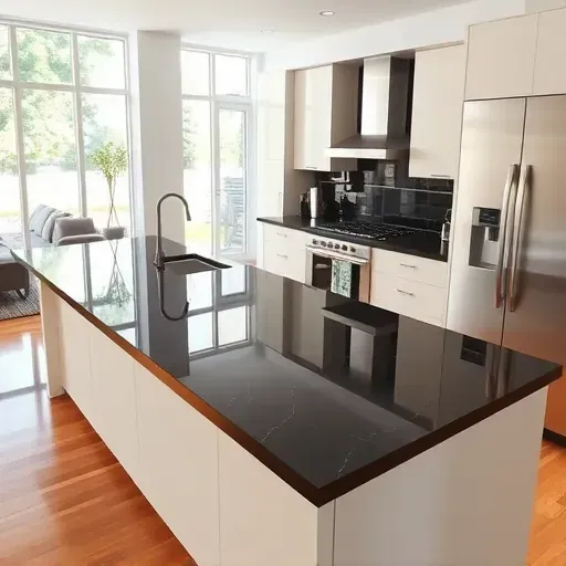 Eco-friendly remodeled kitchen in Blackwood NJ with sustainable wood cabinetry, recycled glass countertops, energy-efficient appliances, and lush garden view