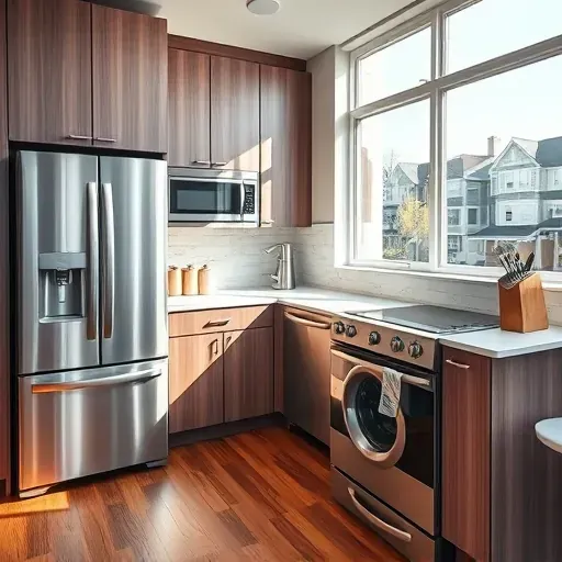 Eco-friendly kitchen in Blackwood NJ with reclaimed wood cabinets, energy-efficient appliances, sustainable quartz countertops, bamboo flooring, and green accents