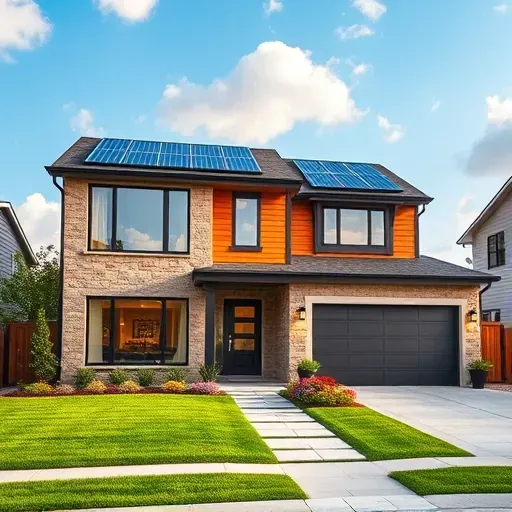 Modern residential home in Bellmawr NJ with stone and wood siding, energy-efficient windows, and solar panels.