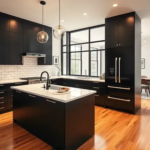 Recently remodeled kitchen in Blackwood, NJ, featuring matte black cabinetry, quartz countertops, and bright modern decor.