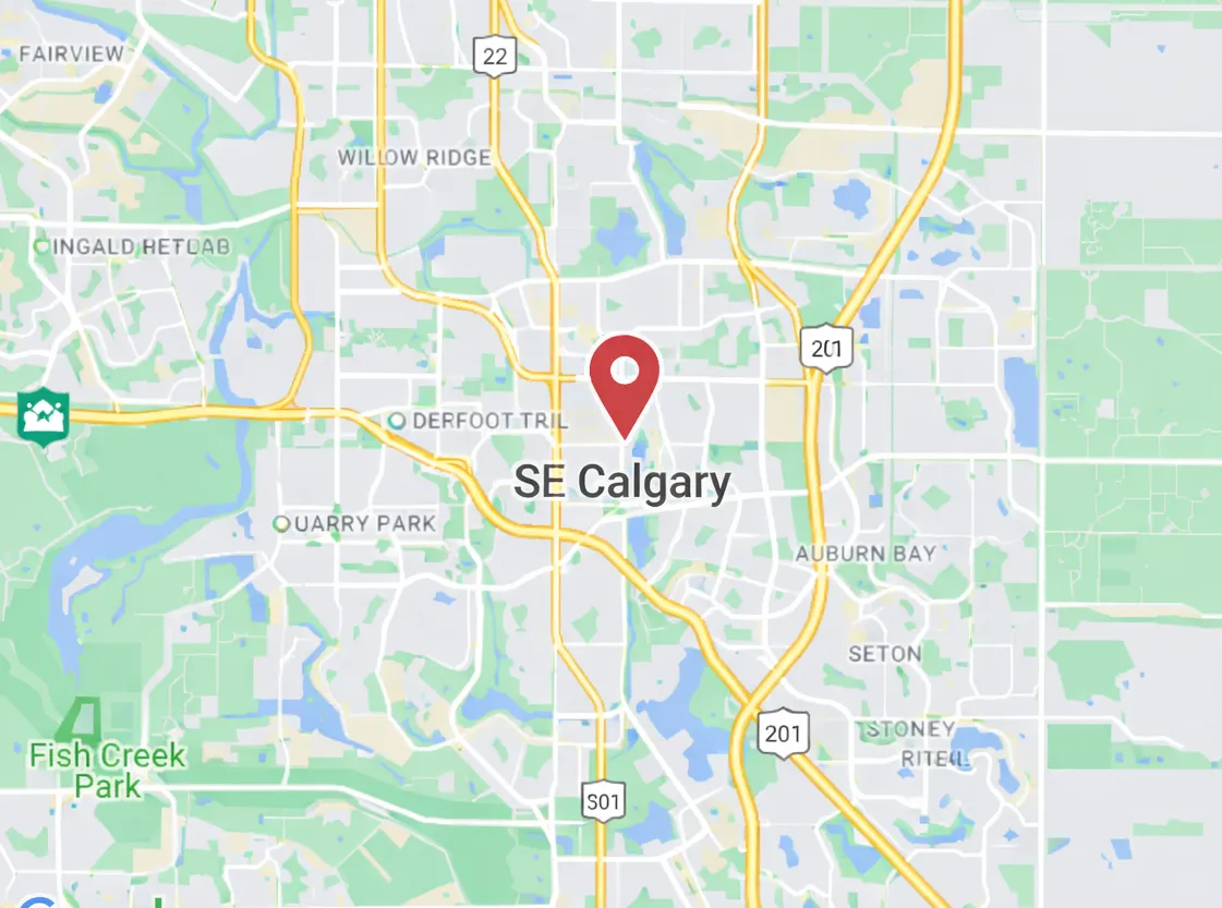 Map highlighting SE Calgary, indicating location for local businesses served by Digital Marketing Calgary.