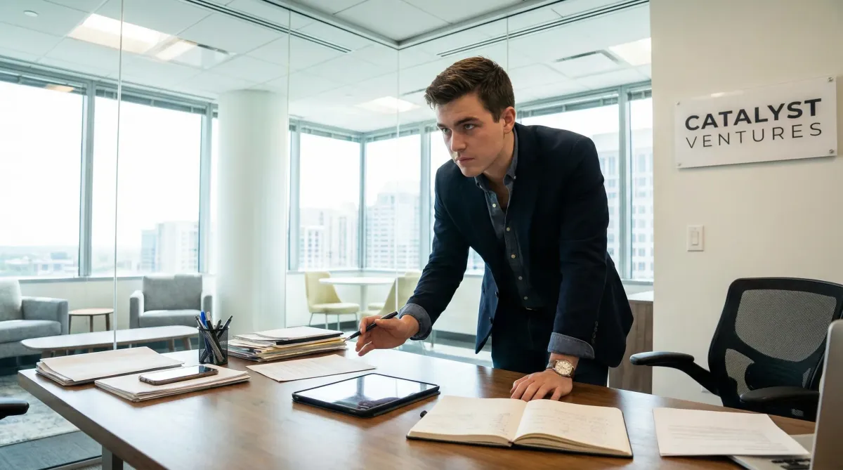 Young male founder making bold, confident decisions at his desk, demonstrating resilience and effective leadership