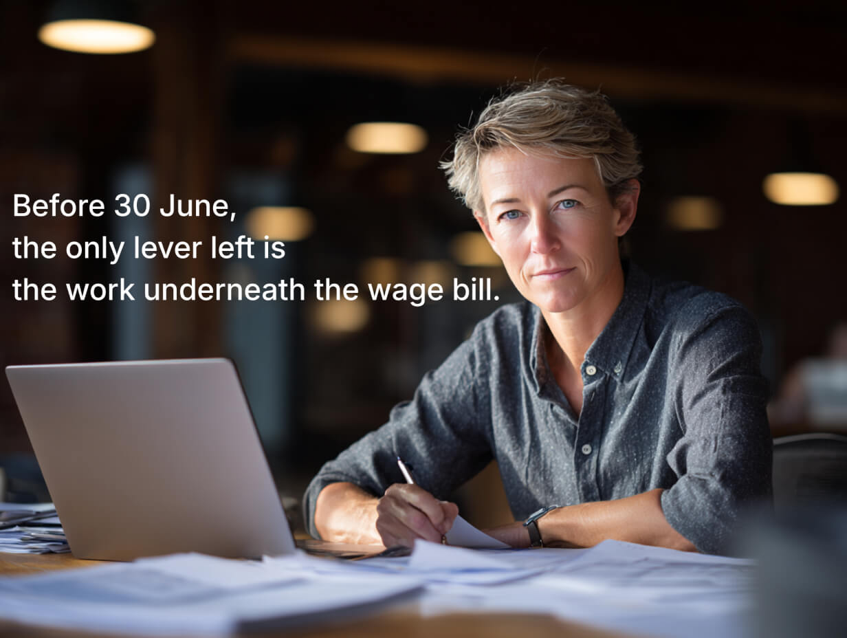 Australian business owner reviewing FY27 activity-level cost model before 30 June