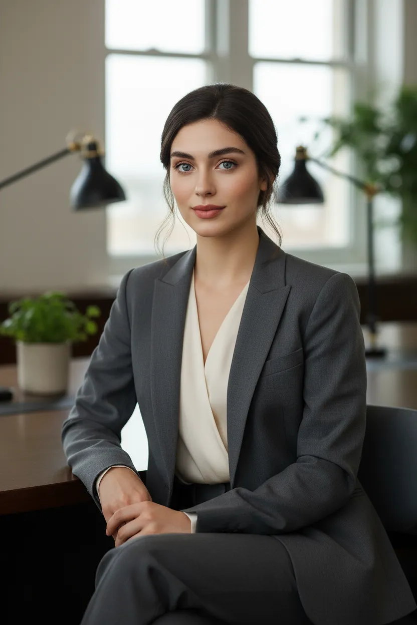 A close-up of a sleek AI-powered device on a minimalist desk, displaying a digital assistant interface. The background features subtle office elements, with a focus on the device's glowing screen and intuitive controls. 3:2 aspect ratio.