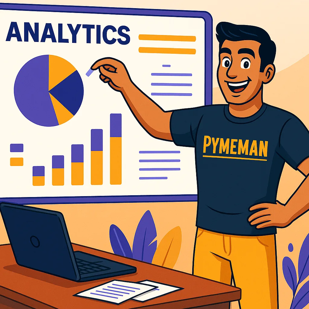 Ilustración de análisis de datos y dashboard digital en Nación Pyme – herramientas para emprendedores y PYMES en México