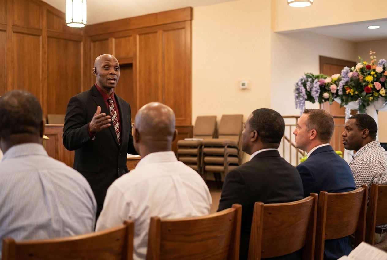 Curtis Smith speaking at a men's ministry event