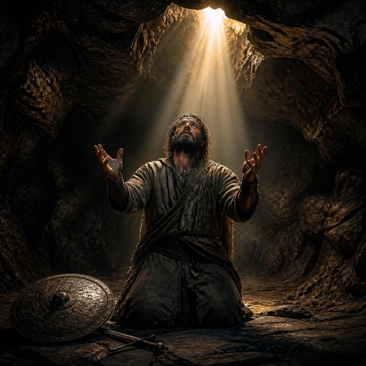 A symbolic depiction of the Cave of Adullam representing the David story