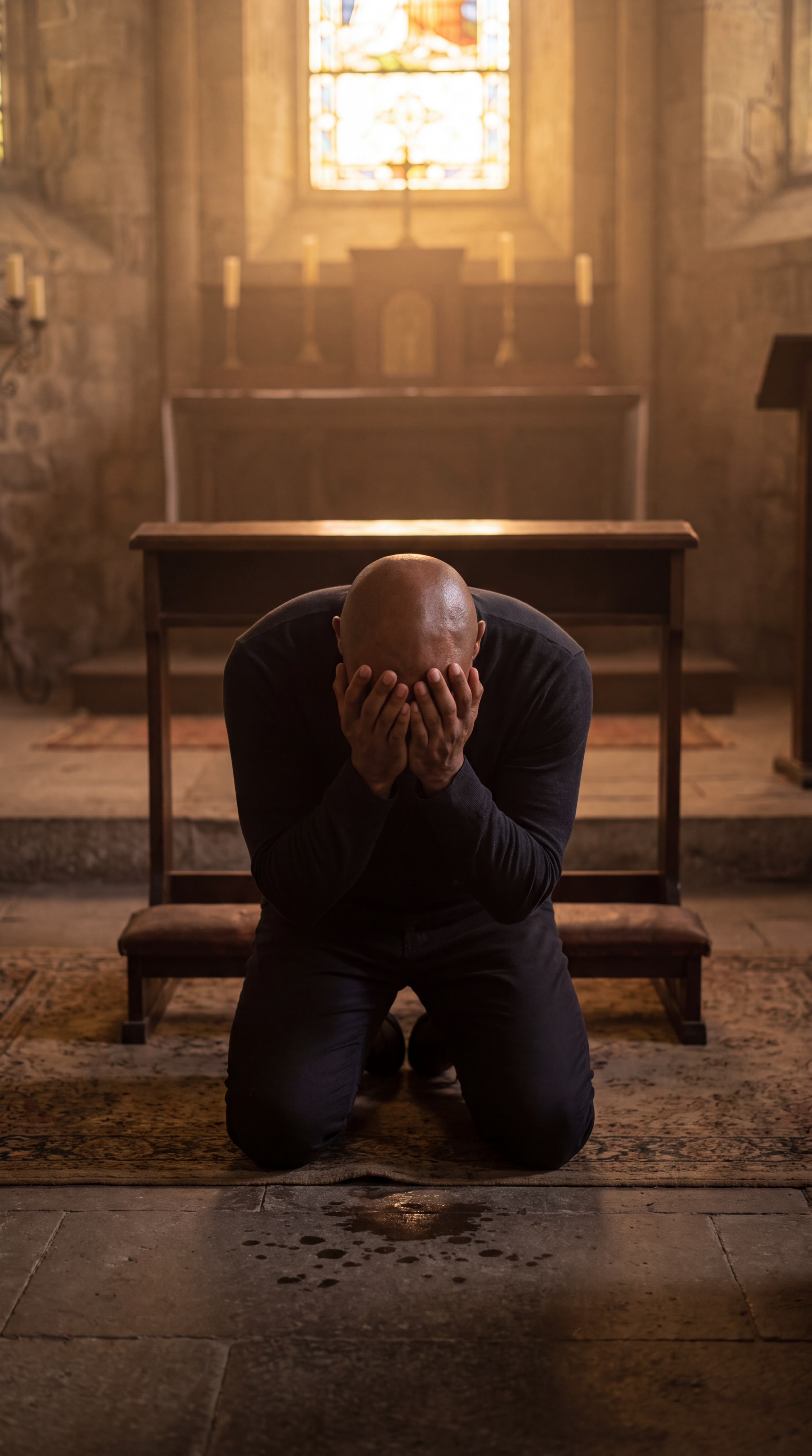 A powerful, moody image reflecting exhaustion and personal surrender
