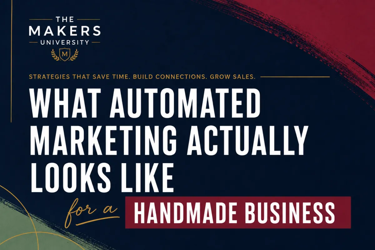 Handmade maker at her workspace reviewing automated marketing flows on laptop