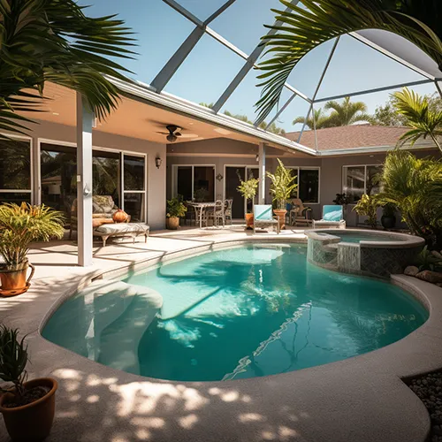 an empty swimming pool with blue water