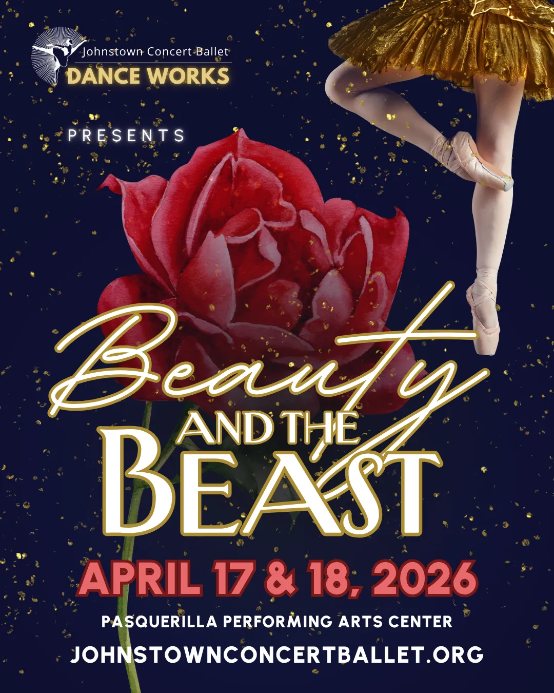 Johnstown Concert Ballet will present Beauty and the Beast April 17-18, 2026 at Pasquerilla Performing Arts Center