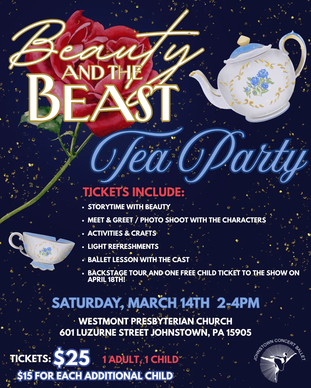 Johnstown Concert Ballet will present Beauty and the Beast April 17-18, 2026 at Pasquerilla Performing Arts Center