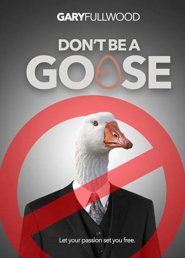 Book cover for Don’t Be a Goose showing a suited goose under a no symbol, reflecting humour, purpose and the choice to stop drifting through life.