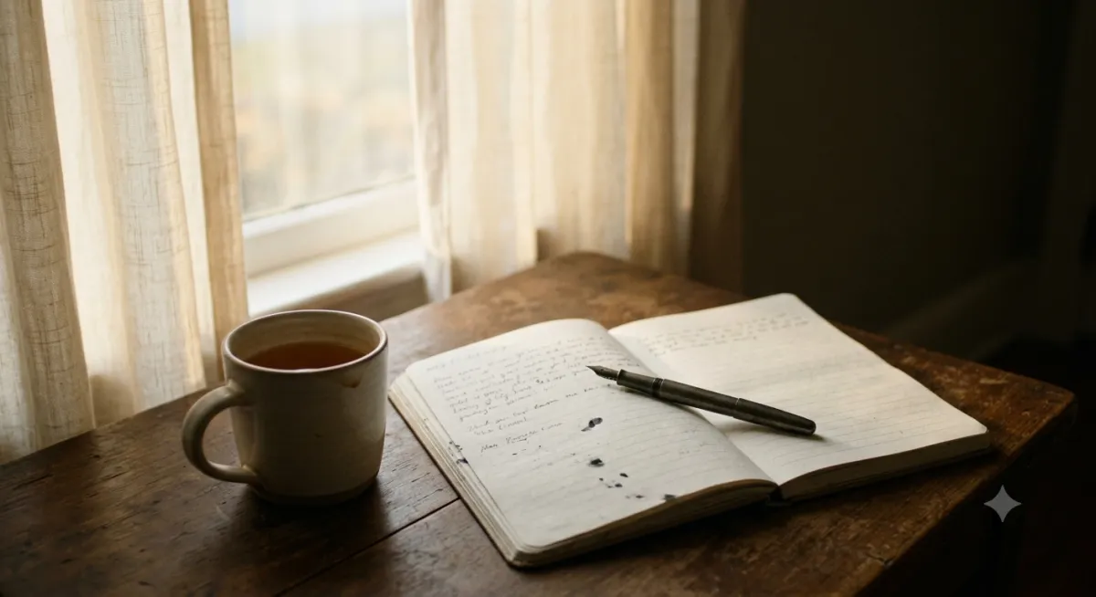 An open notebook and pen in soft morning light, reflecting Morning Pages, creativity, honesty and the quiet practice of returning to yourself.