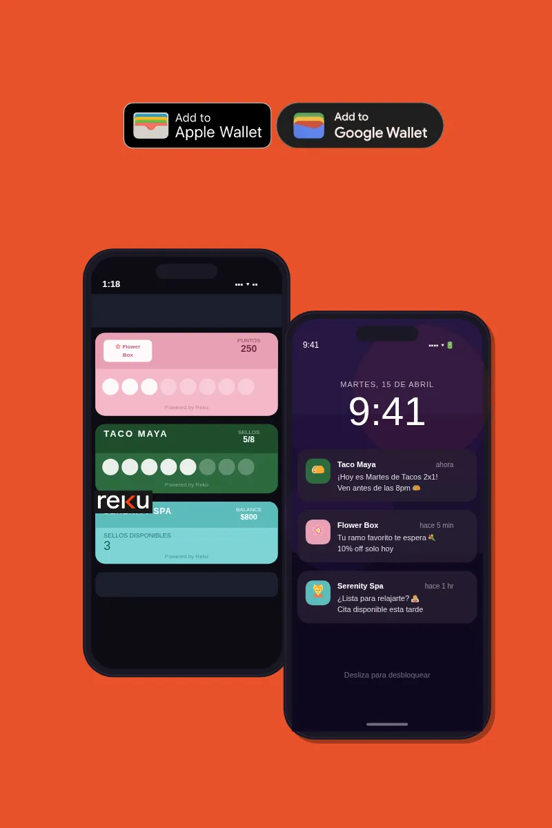 Mockup of an iPhone showing an Apple Wallet pass with Recurra Card digital stamps