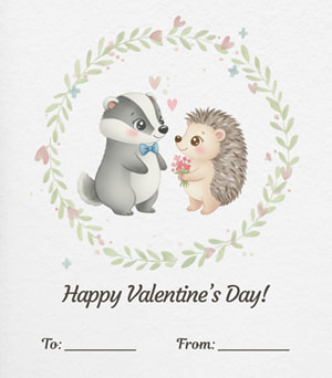 Woodland Badger and Hedgehog "Happy Valentine's Day" Card