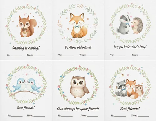 Six Woodland Valentine Cards Free Printable