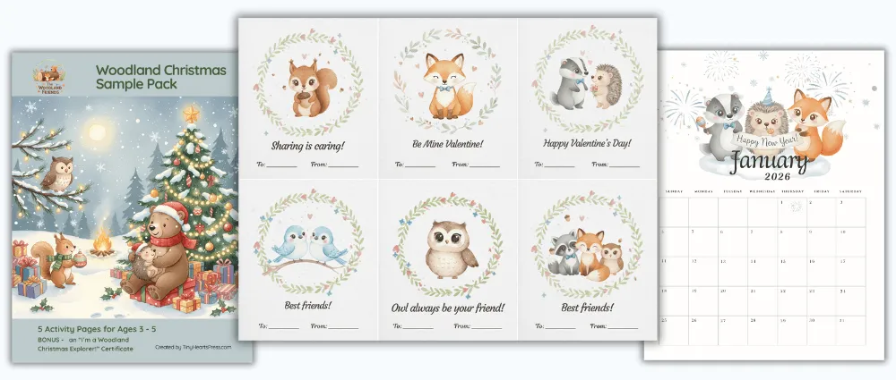 A collection of three free woodland printabless