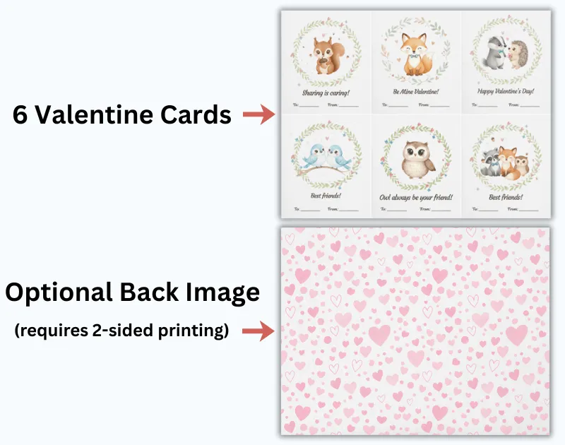 Woodland Valentine Cards Free Printable Front and Back