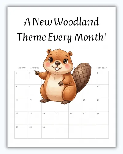 Woodland Beaver on a blank calendar " A New Woodland Theme Every Month"