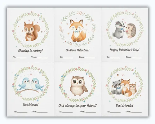 Six Woodland Valentine Cards Free Printable