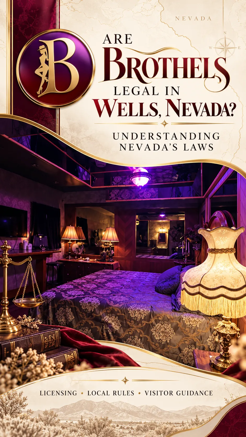 Interior of Bella's Hacienda Ranch in Wells, Nevada, with its luxurious dim lighted rooms