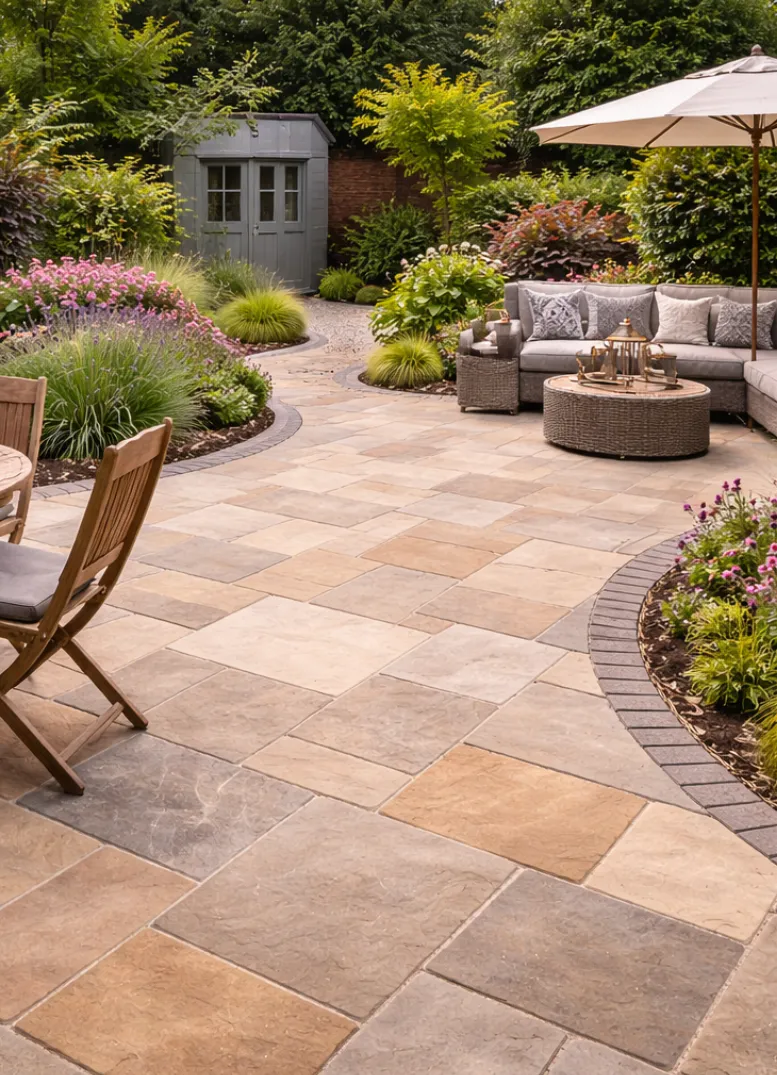 Sandstone paving in brixham garden by build south west