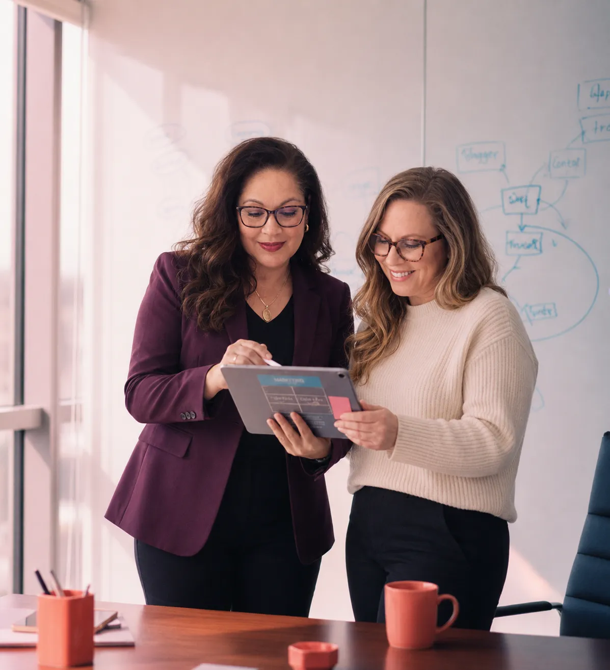 Woman looking forward, representing business ascension