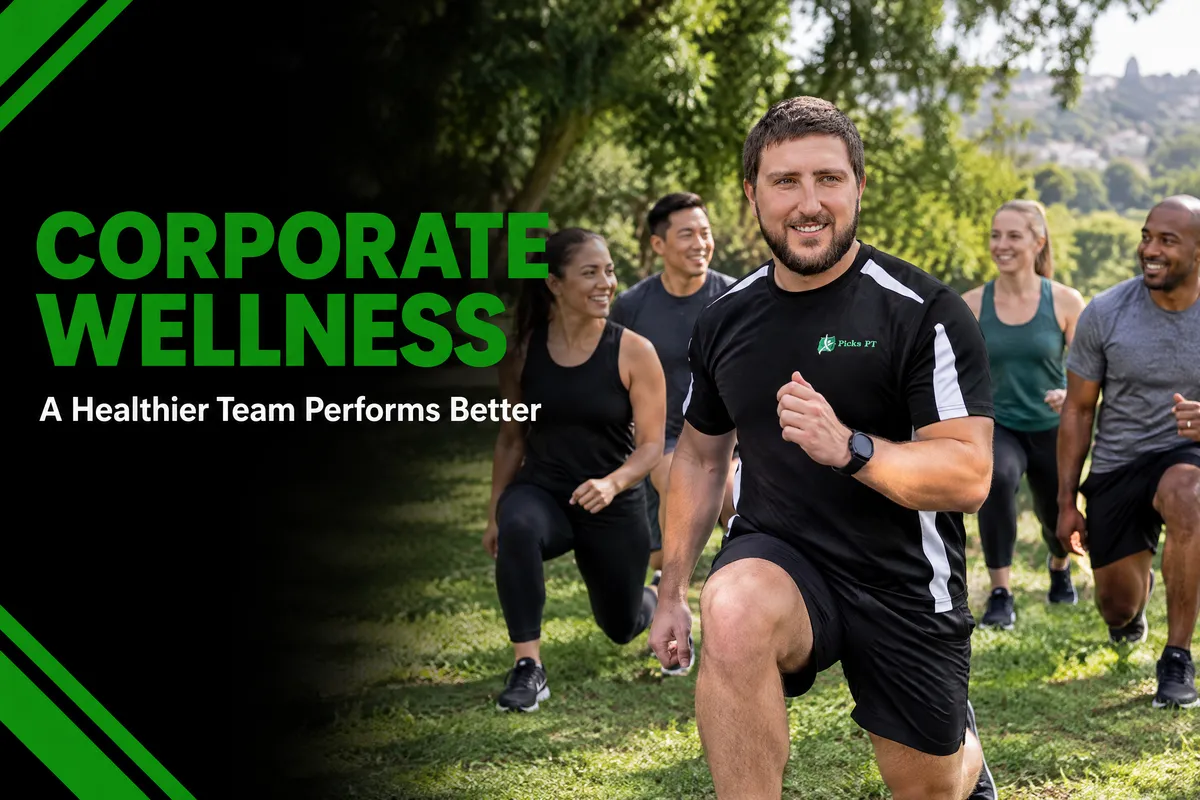 Nathan Pickering leading a corporate wellness training session in a Macarthur park.