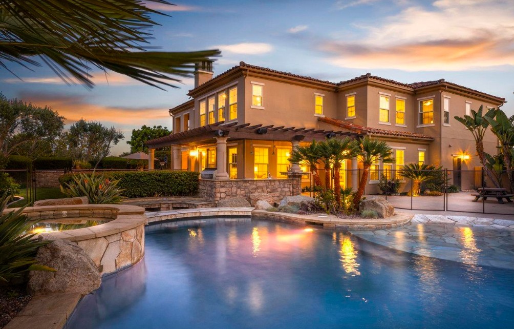 Luxury home with pool at twilight - Southern California real estate