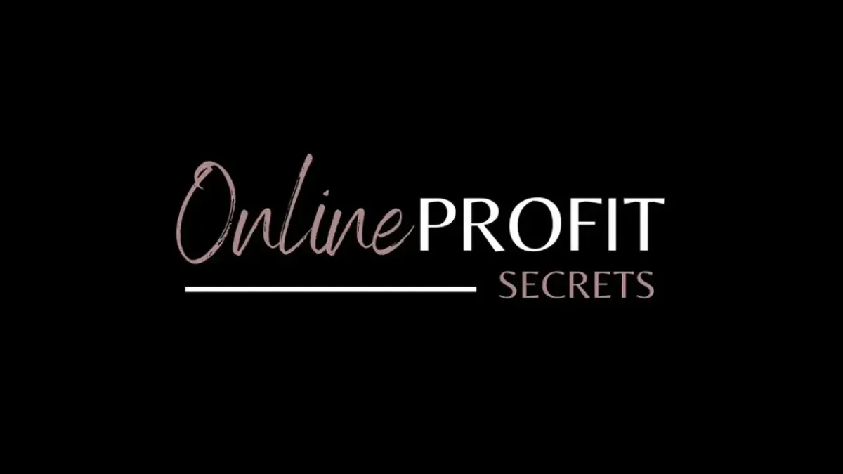 Online Profit Secrets logo featuring elegant script and serif typography on a black background, representing an online business and digital marketing course focused on building profitable online income streams