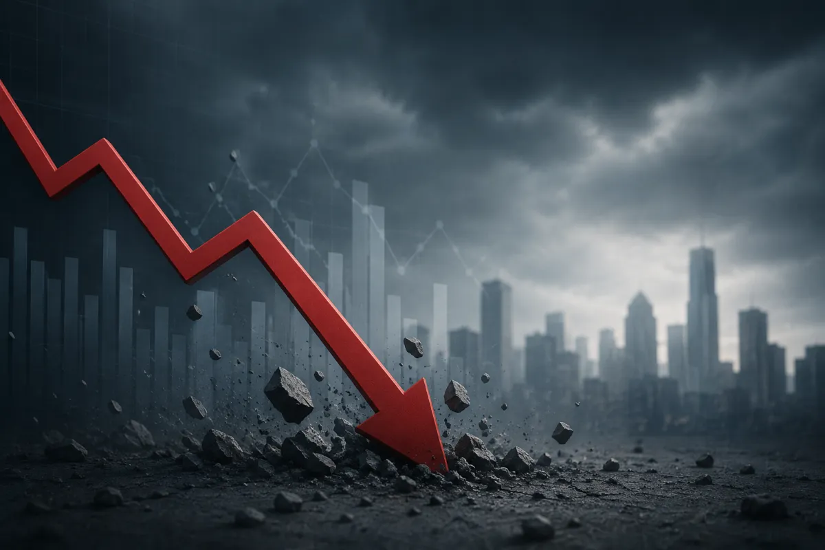 Financial market decline illustration representing pressure on the insights and data sector, highlighting industry transformation, AI disruption, and market uncertainty.
