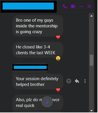 Client message: closed 3 to 4 clients in one week after the workshop