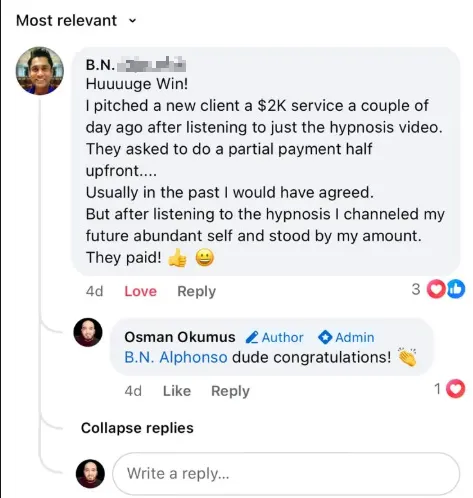 Client message: held his price and received 2,000 dollars paid upfront