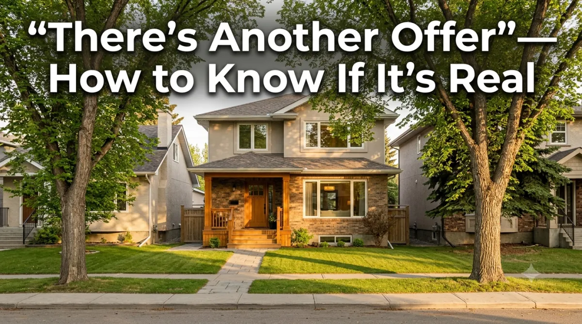 Calgary inner-city detached home at golden hour, the moment before a buyer submits a competing offer.