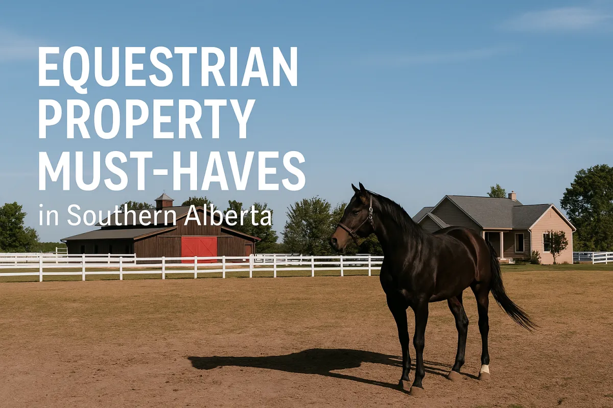 Equestrian property in Southern Alberta featuring horse facilities and open pasture land