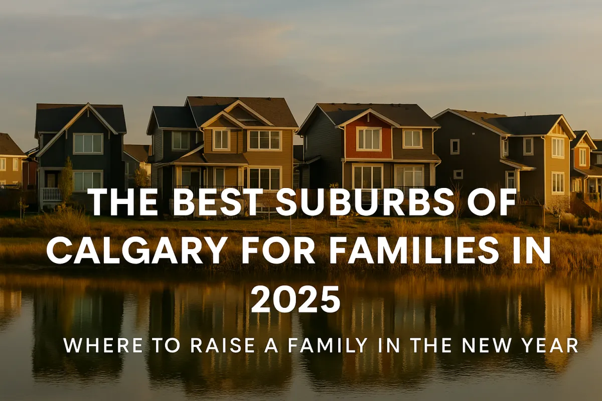 Family walking through a safe and welcoming Calgary suburb neighbourhood