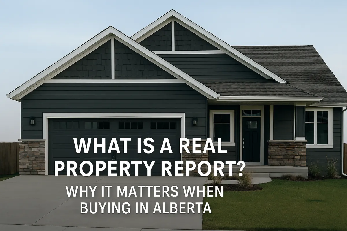 Alberta homebuyer reviewing a Real Property Report document during a real estate transaction