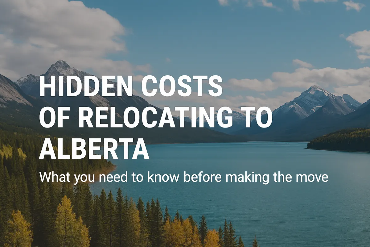 Family unpacking boxes in a new Alberta home while reviewing relocation costs and expenses