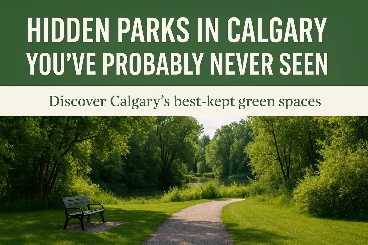 Lush hidden park tucked away in a Calgary neighbourhood offering a peaceful outdoor escape