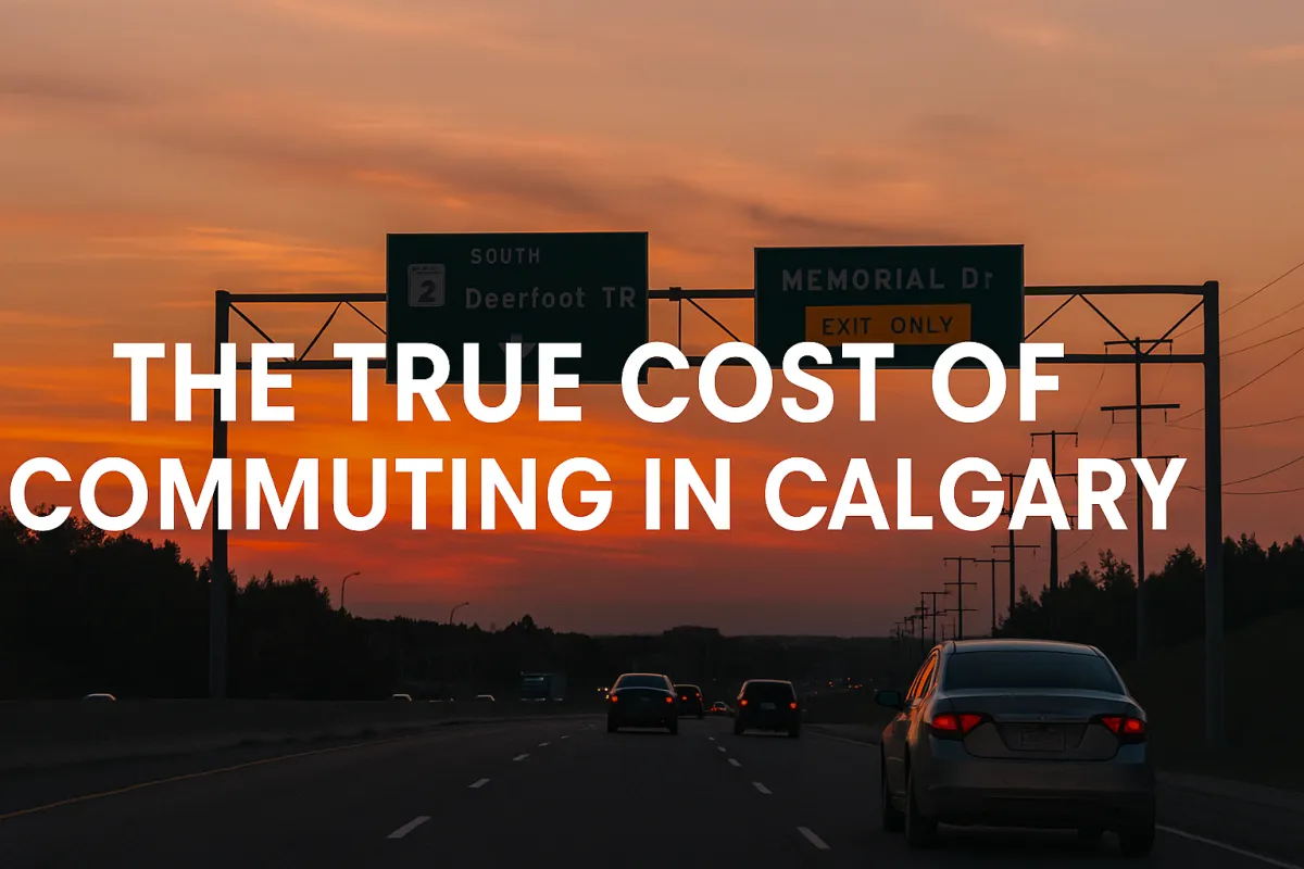 Calgary commuter on a busy road highlighting the daily time and financial cost of commuting