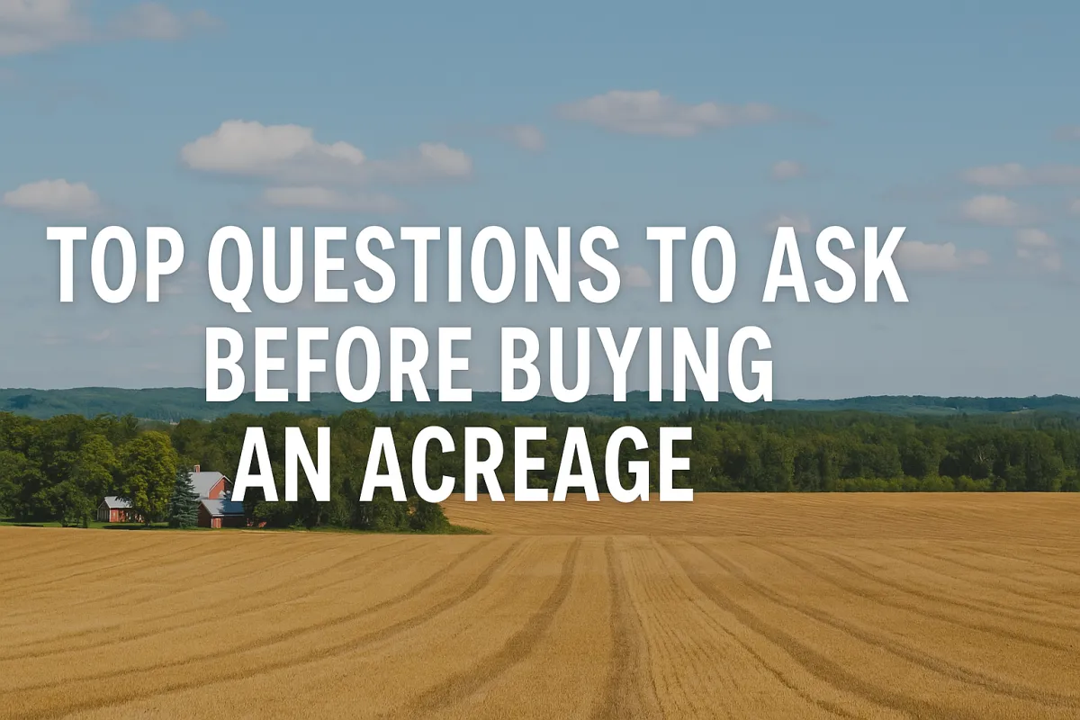 Alberta acreage buyer walking a rural property with a real estate agent asking key questions