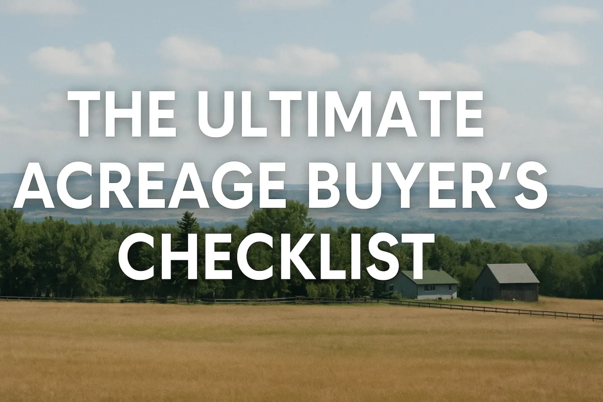 Alberta acreage buyer walking a rural property with a detailed inspection checklist in hand