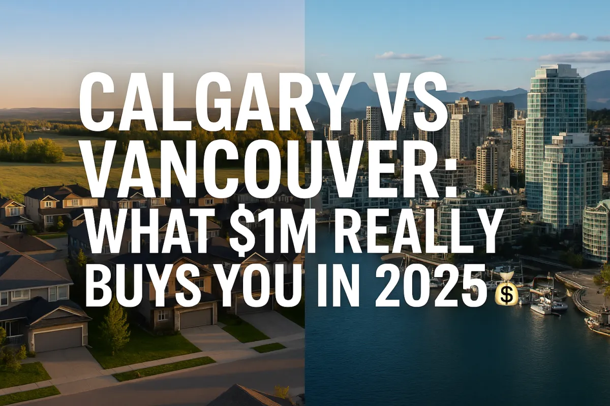 Side by side comparison of Calgary and Vancouver luxury homes available in the $1M price range in 2025