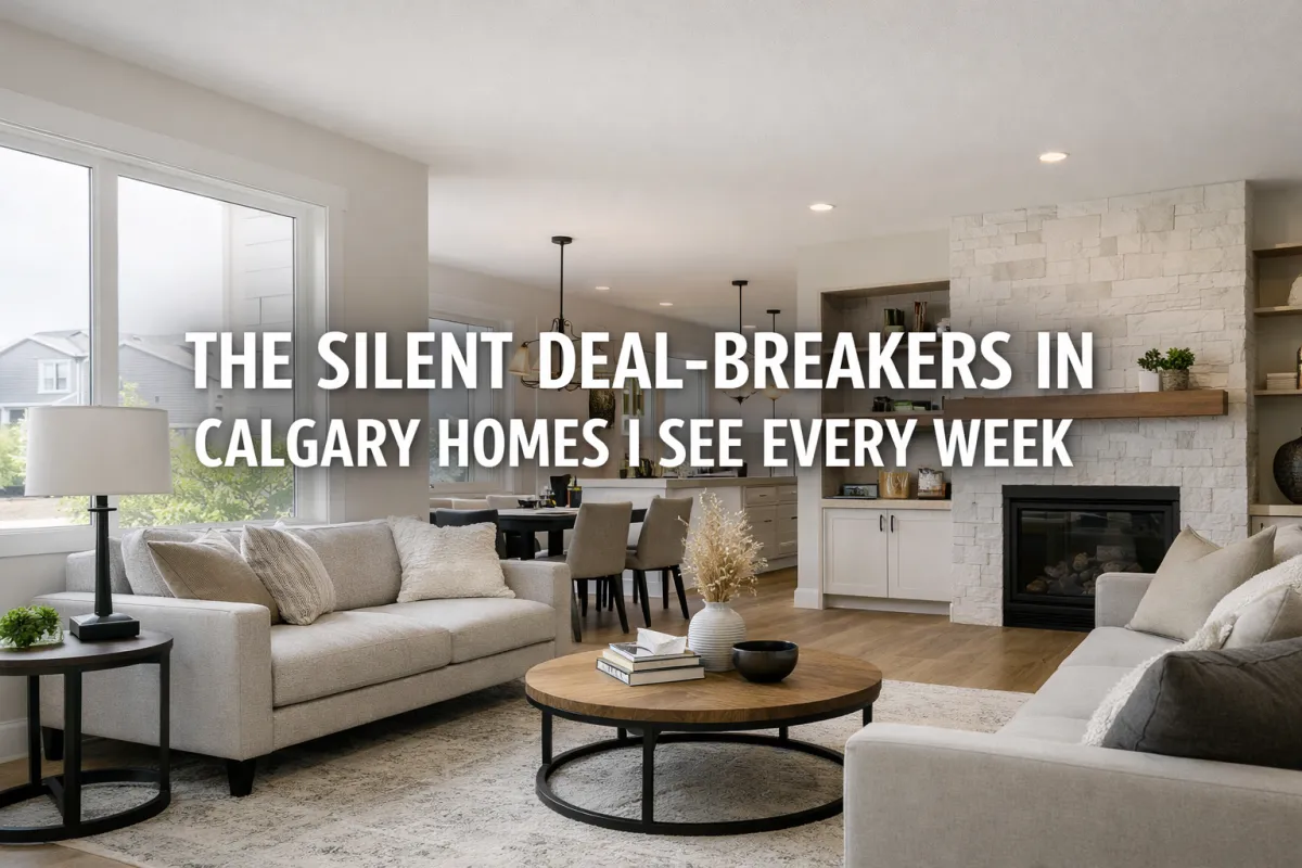 Calgary real estate agent pointing out a subtle but serious deal breaker during a home showing